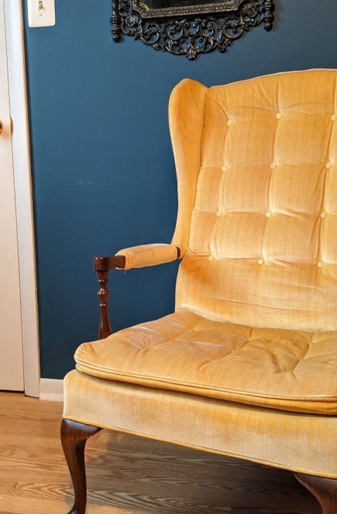 Set Of Two Matching Vintage Yellow Suede Chairs