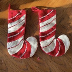 2 Red and White Christmas Stockings - Approximately 17.5” x 10.5”