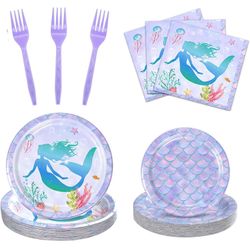 Ocean Party Decorations Tableware Plate, Fork, Napkins for Shower Birthday Wedding 96 Pcs 