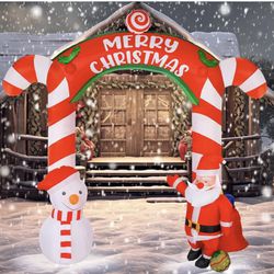 Sosation 8 ft Christmas Inflatable Archway Outdoor Decorations with Built in LED Lights, Inflatable Candy Cane Santa Snowman Arch Blow up Yard Decorat