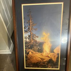 Stephen Lyman “Sunset Fire” Signed & Numbered Framed Art Print – Rustic Cabin / Nature Decor