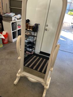 White Wood Cheval Floor Mirror