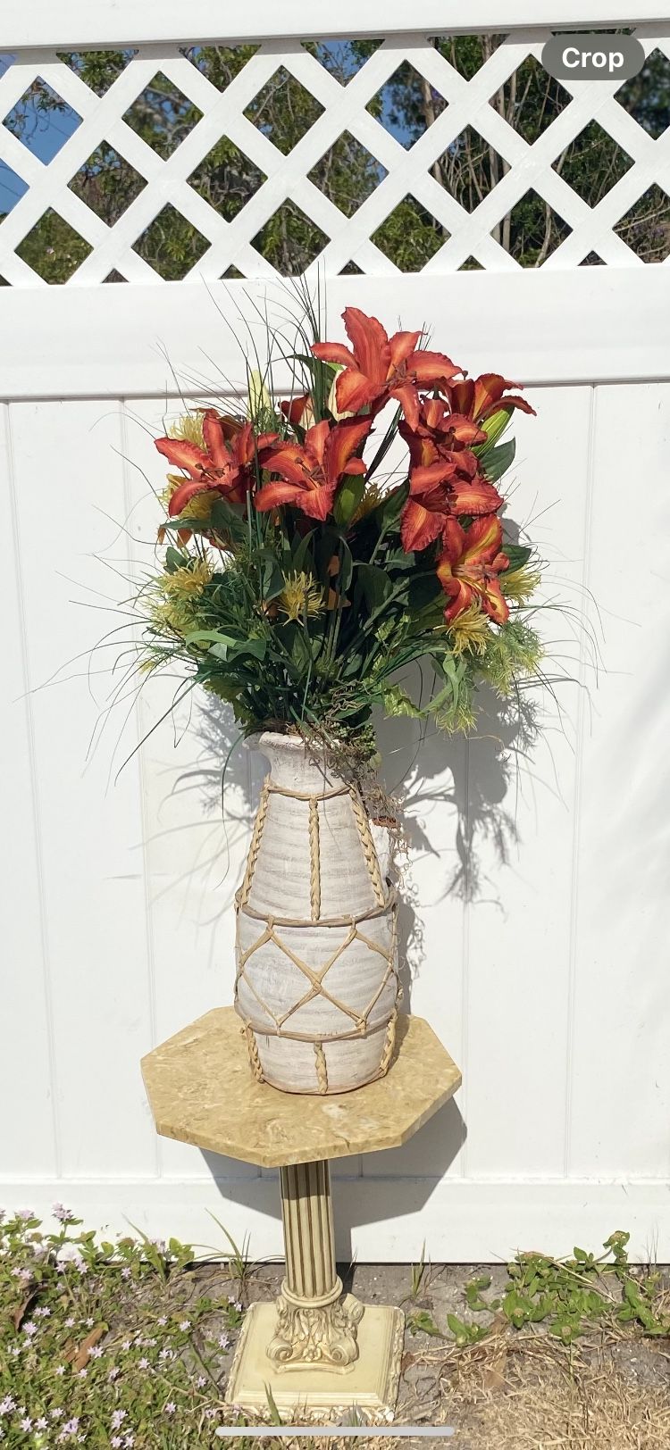 Boho Vase & Artificial Red Flower Bouquet