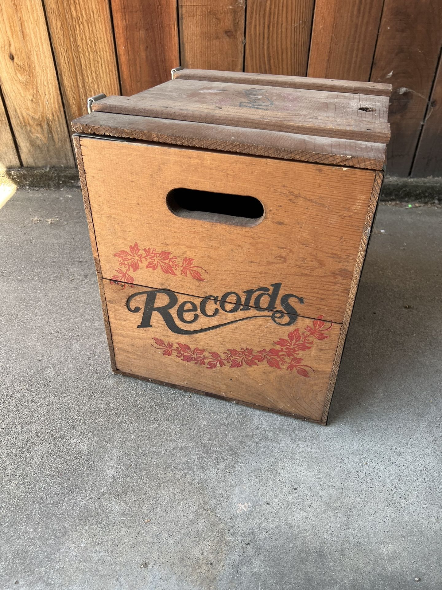 Vintage "RECORDS" WOODEN CRATE by GIDEON-ANDERSON Wood & Steel VINYL RECORD BOX