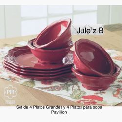 Princess House.   Set De 4 Platos Para Sopa Y 4 Platos Grandes Pavillion Nuevos En Sus Cajas  