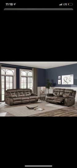 NEW PECAN RECLINER SOFA AND LOVESEAT WITH CONSOLE