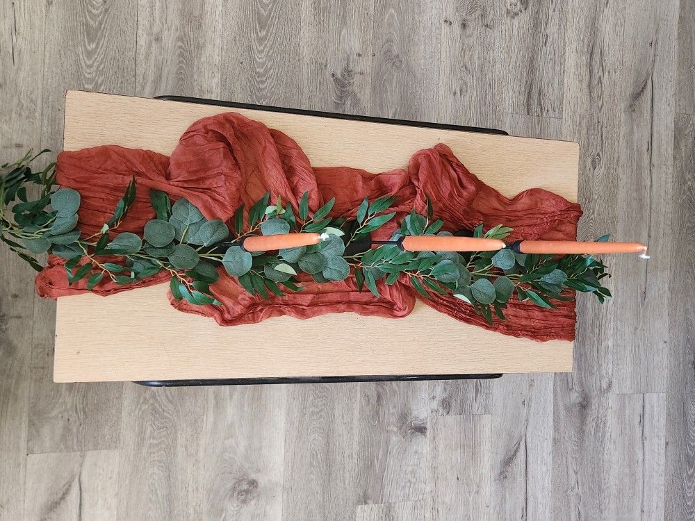 Tericatta/Burnt Orange Wedding Table Runners W/ Candle Sticks