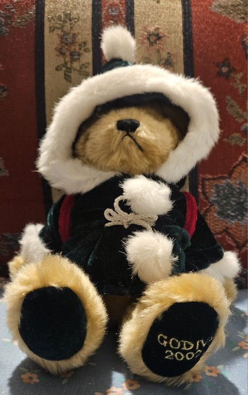 CHRISTMAS GODIVA 2002 SANTA TEDDY BEAR W/ARTICULATED LEGS 11" STUFFED PLUSH TOY