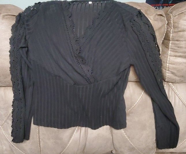 Womens Lace Patchwork Long Sleeve T-Shirts V Neck Blouse XL