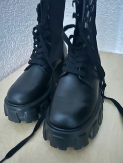 Prada Black Platform Lace-Up Boots