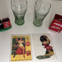 Coca-Cola Bar Decor Set – Glasses, Dispenser, Vintage-Style Prints