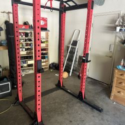 ETHOS RACK WITH PULL UP ,SAFETY ARMS ,JCUPS,OLD SCHOOL HEAVY DUTY SAMSON BENCH AND BAR WITH COLLARS