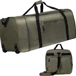 32” Rolling Duffel Bag w/ Wheels – 100L Large Capacity Travel Bag (Green)