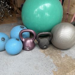 Kettle Bells And Exercise Balls. 