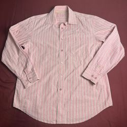 Indigo Palms 2XL Irish Linen Salmon Button-Up Long Sleeve Casual Men's Shirt