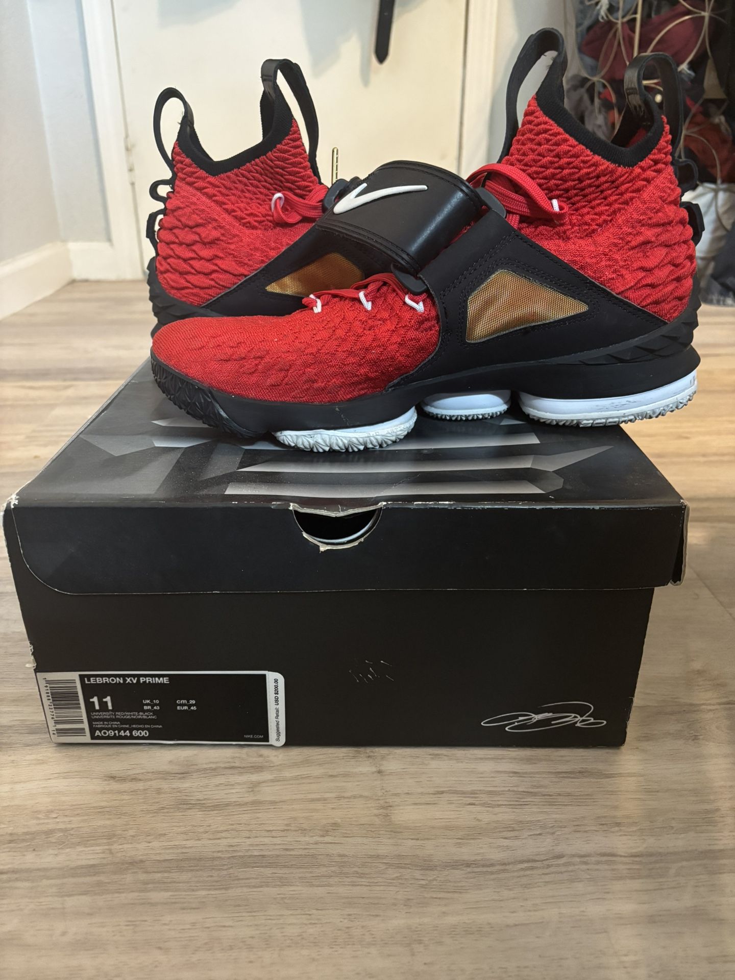 Nike LeBron XV Prime Men's Red High Top Basketball Sneakers Size 11