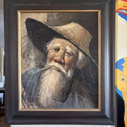 Original 1960’s Vintage Oil Painting on Tobacco Leaves