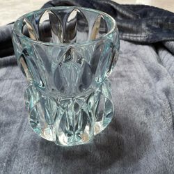 Vintage Icy Blue Glass Vase 