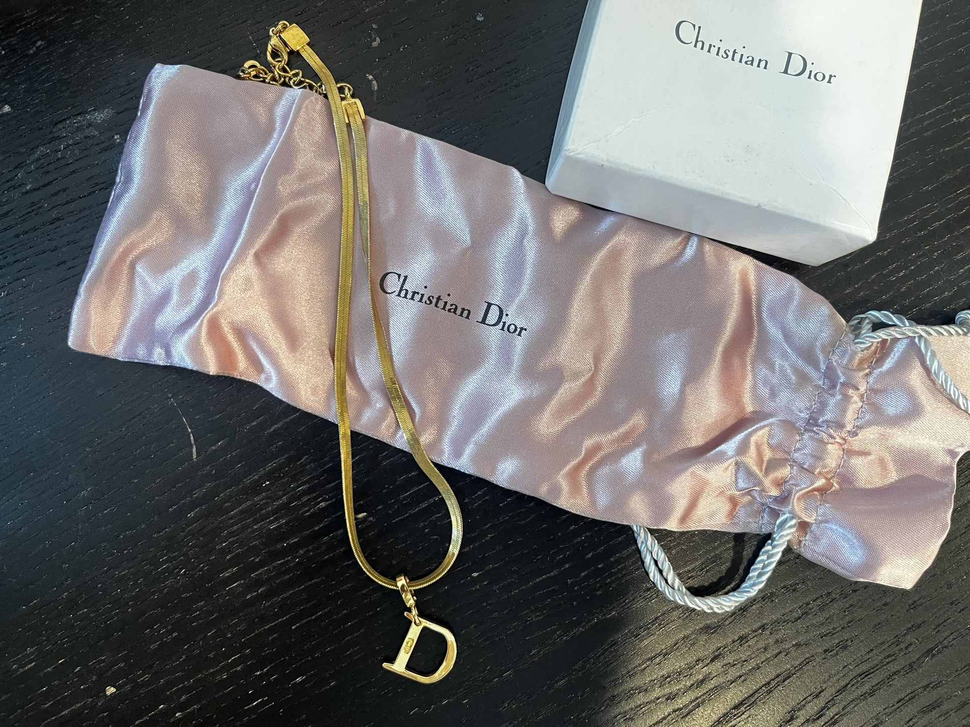 Christian Dior, Vintage Snake Chain Necklace, D Logo Gold Plated