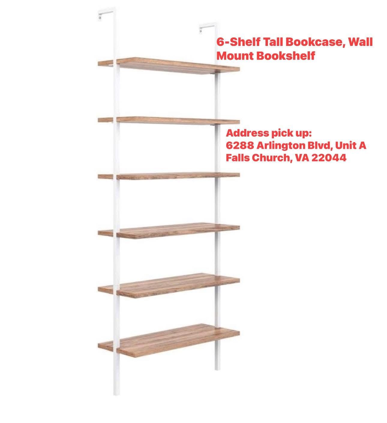 USED - LIKE NEW 6-Shelf Tall Bookcase, Wall Mount Bookshelf