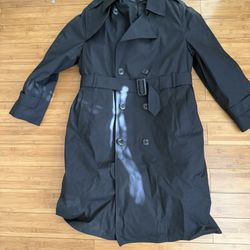 Defense Logistics Agency, Military Coat, Size 40S Black Trench Coat, Water Repellent Coat, All We $150
