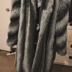 Vintage Donnybrook Gray/Black Faux Fur Oversized Coat