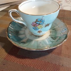 Vintage Tea& Saucer Plate Tea Cup Is Made In England 1850 EB Fuley Bone China Saucer Is Fine China Gold Trim Green Grey Back Ground!!OBO!!