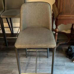 4 Tall Bar Stools - Gray Seat - Dark Gray/Blue Back And Legs