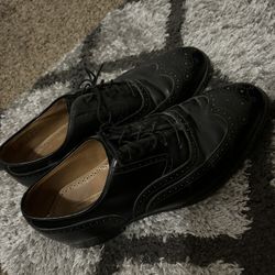 Johnston & Murphy Shoes Mens 10 Black Aristocraft Leather Wingtip USA Made 