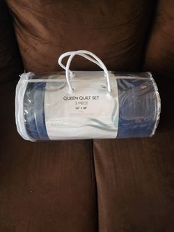 SERENITY HOME Quilt Set 3 Pc Queen Navy Blue Quilt Bedspread+2 Pillow Shams