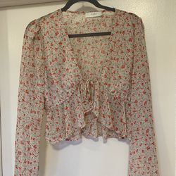Cropped Sheer Floral Blouse (tie in front)