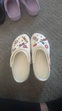 White Crocs Classic Clogs with Jibbitz Charms size 11 women
