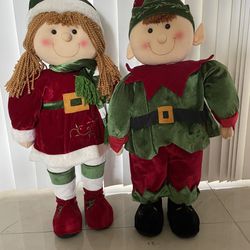 Vintage Prima Creation’s Self Standing Christmas Elf Boy & Girl / 24 Inch Tall 