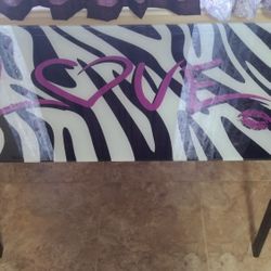 Love ❤️ Zebra Pattern Glass Desk  Countertop With Metal Legs
