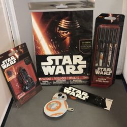 Star Wars 4-pc Set Tattoos Stick Pens Kylo  Eraser BB-8 Coin Purse