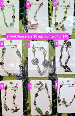 Unique handmade anklets, bracelets, earrings and bangles.