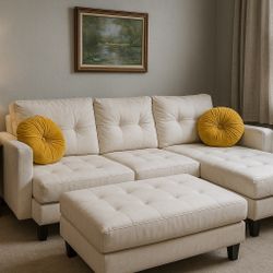 ✨🌟PRETTY MUCH BRAND NEW! 🚚📦FREE DELIVERY ~ 🧵REAL TUFTED WHITE 🐄 LEATHER! 