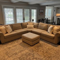Pottery Barn Pierce three-piece sectional (122”) with ottoman.