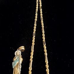 Milano Rope Chain In 14k ,22" And 3D San Judas 14k