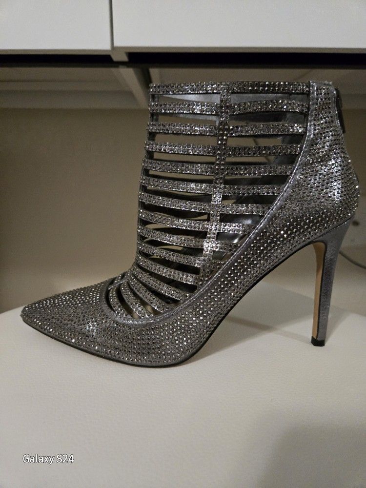 INC Silver/Pewter Rhinestone Heel Size 7