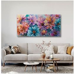 Large Floral Canvas Wall Art Watercolor Flowers in Pink Purple Blue Modern Decorative Painting for Bedroom Living Room 24x48in
Product Images and Vide