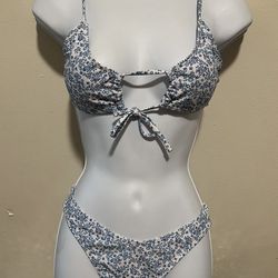 Blue & White Floral Brazilian Cut Bikini Size Small