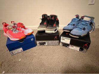 2 Pairs Of Kids Nike Air Jordan 4 Retro (GS)Size 4.5Y// 1 Pair Of Kids Giannis Immortality 2 (GS) Size 4Y For Sale.