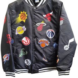 NBA Team Logos Black Bomber Varsity Jacket - All-Over Patches