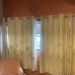 Fun Gold Plant Print Curtains & Rod 