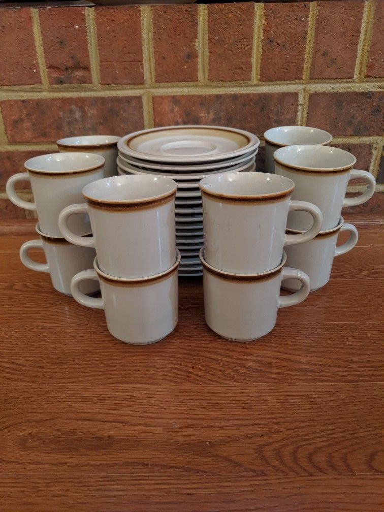 Vintage Stoneware Cups and Saucers by Acsons Genuine Stoneware "Adela" #2011 (TWELVE SETS AVAILABLE)
