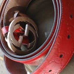 Gucci Belt Red Leather Authentic 