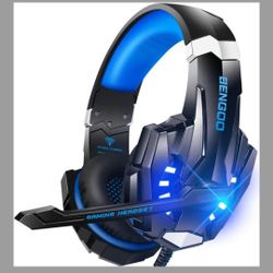 BENGOO G9000 Stereo Gaming Headset for PS4 PC Xbox One PS5 Controller, Noise Cancelling Over Ear Headphones with Mic, LED Light, 7.1 Surround Sound, S