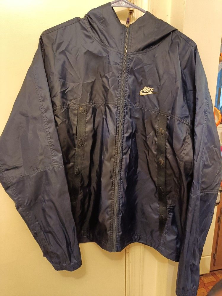 Nike Navy Blue Full Zip Hooded Windbreaker Jacket, Men's S