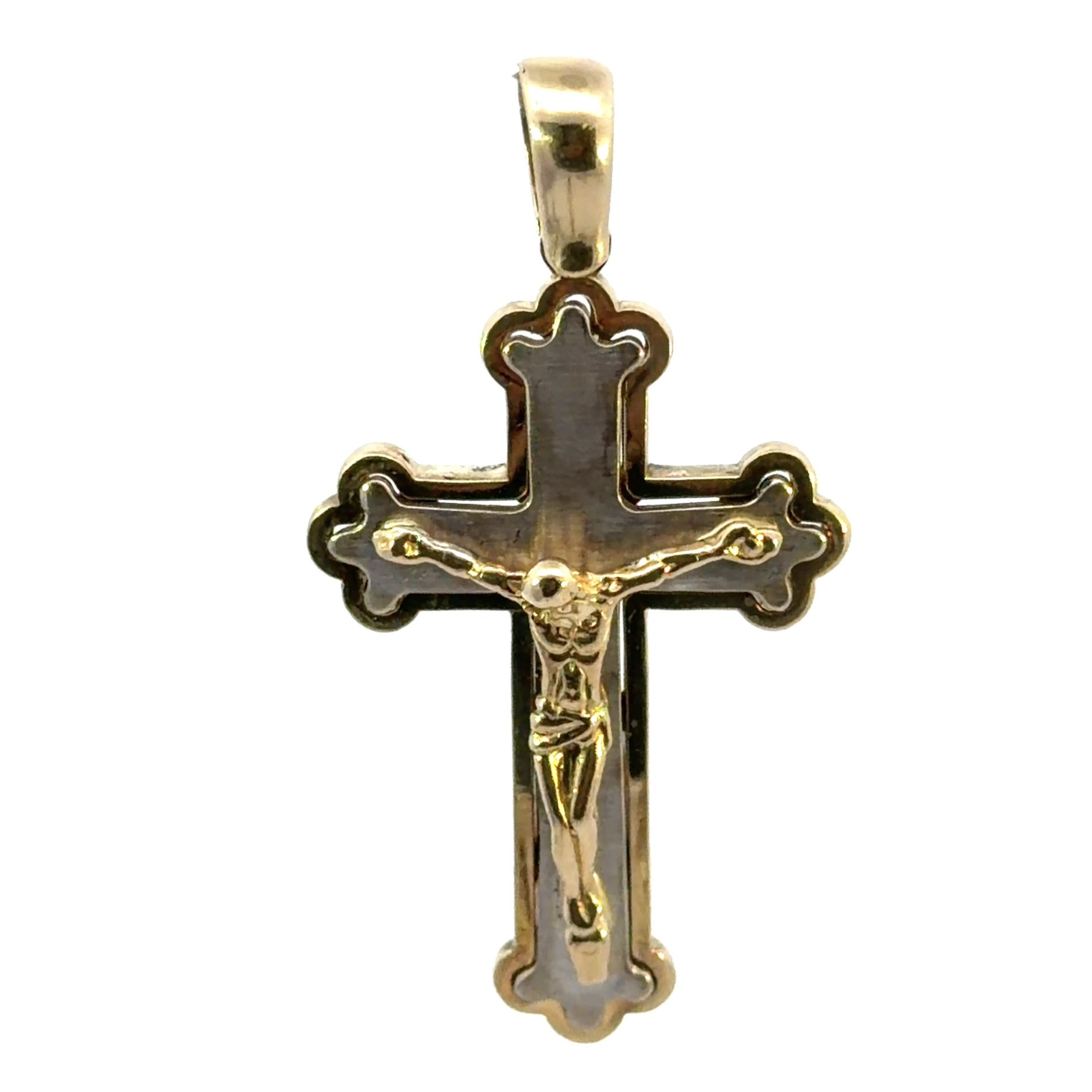 Men’s Woman’s 14k Two Toned White Yellow Gold Cross Crucifix Pendant For Necklace GP3107617